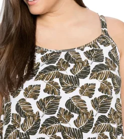 Fitnessmode & Jogginghosen|Tops & T-Shirts*sheego Damen Sommer Top mit Blätter-Muster Große Größen 64144056 Beige/Grün