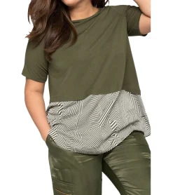 Große Größen|Tops & T-Shirts*sheego Damen T-Shirt im Layer-Look Sommer-Shirt Große Größen 135028 Grün/Weiß/Schwarz