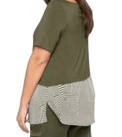 Große Größen|Tops & T-Shirts*sheego Damen T-Shirt im Layer-Look Sommer-Shirt Große Größen 135028 Grün/Weiß/Schwarz