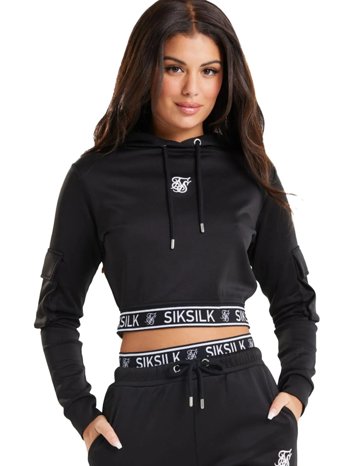 Sweater & Pullover*Sik Silk Cargo Cropped Hoodie schwarz