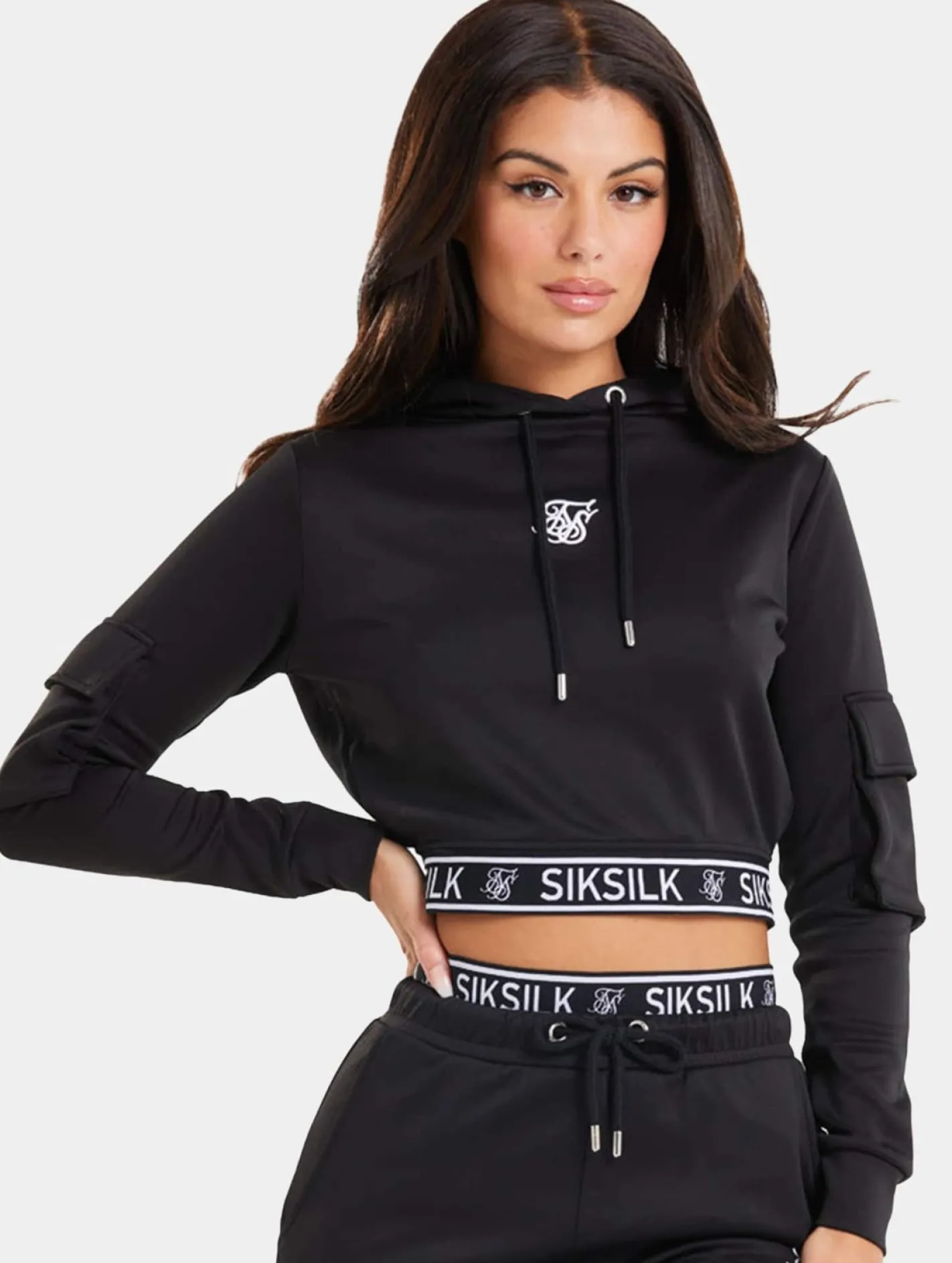 Sweater & Pullover*Sik Silk Cargo Cropped Hoodie schwarz