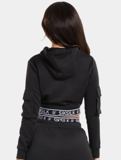 Sweater & Pullover*Sik Silk Cargo Cropped Hoodie schwarz