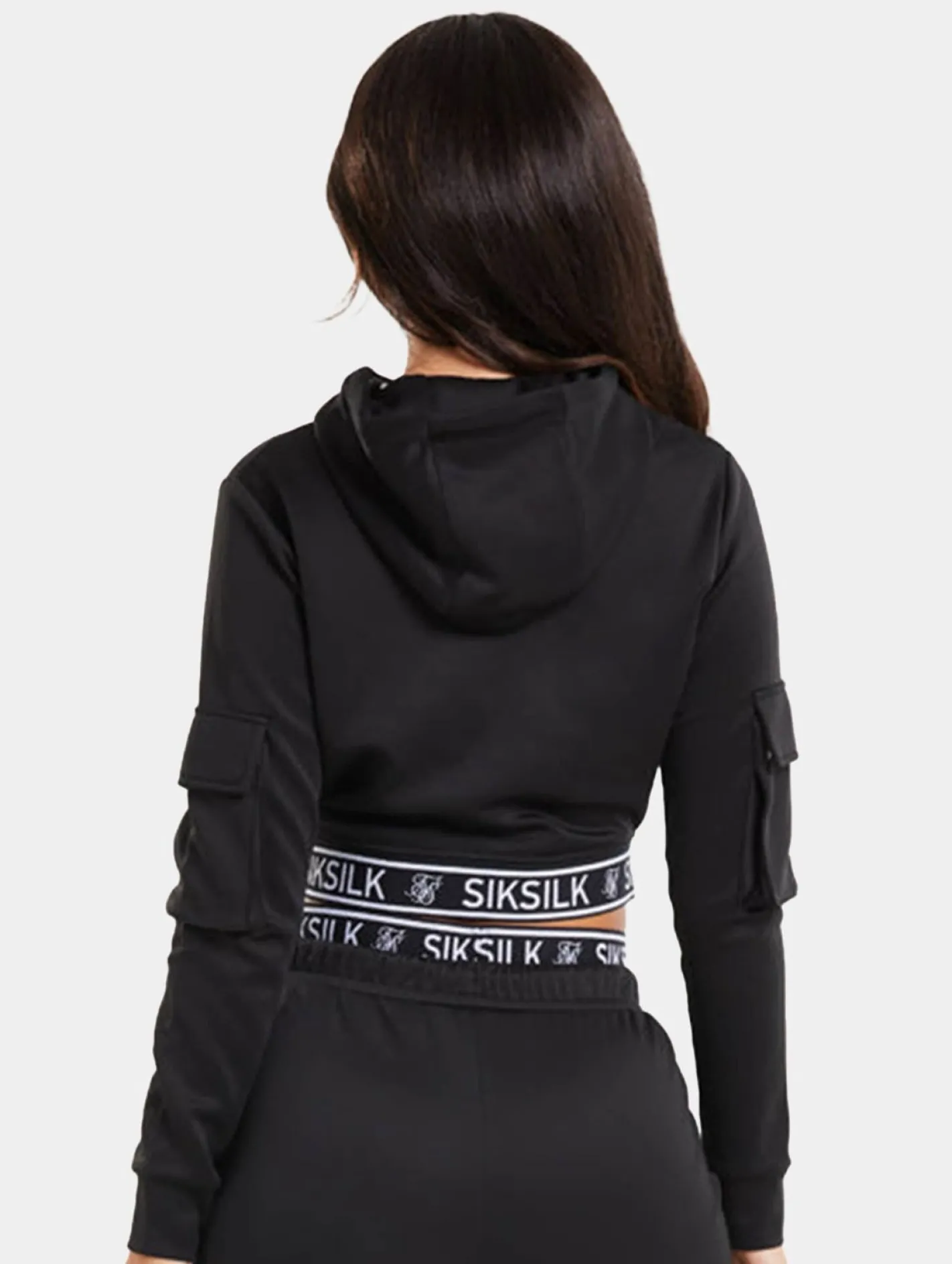 Sweater & Pullover*Sik Silk Cargo Cropped Hoodie schwarz