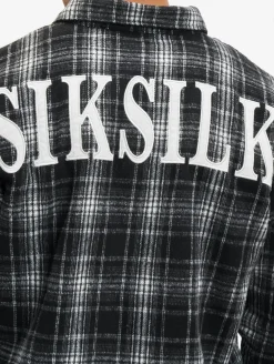 T-Shirts & Tank Tops*Sik Silk T-Shirt mit Logo auf der Rückseite im Used-Look und Karomuster, schwarz