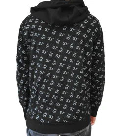 Pullover & Sweater*Sixth June Allover Printed Herren Hoodie mit Allover-Initialen-Print Baumwoll-Pullover Kapuzen-Sweater 22662 Schwarz