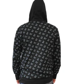 Pullover & Sweater*Sixth June Allover Printed Herren Hoodie mit Allover-Initialen-Print Baumwoll-Pullover Kapuzen-Sweater 22662 Schwarz