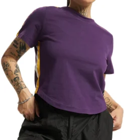 Tops & T-Shirts*Sixth June Damen Baumwoll-Shirt mit farbigen Streifen Rundhals-Shirt T-Shirt W3136KTS Dunkel-Lila/Weiß/Gelb