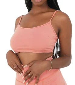 Tops & T-Shirts*Sixth June Damen Crop-Top mit verstellbaren Spaghettiträgern ärmelloses Baumwoll-Shirt 32965 Lachsrosa