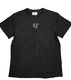 T-Shirts & Tank Tops*Sixth June Flock Herren T-Shirt mit Flock-Marken-Kürzel Rundhals-Shirt Kurzarm-Shirt 22711 Schwarz