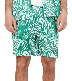 Nachtwäsche & Bademode|Shorts & Bermudas*Sixth June Herren Bade-Shorts Bade-Hose mit psychedelischem Print Bademode Sommer-Shorts M23688PST Grün/Weiß
