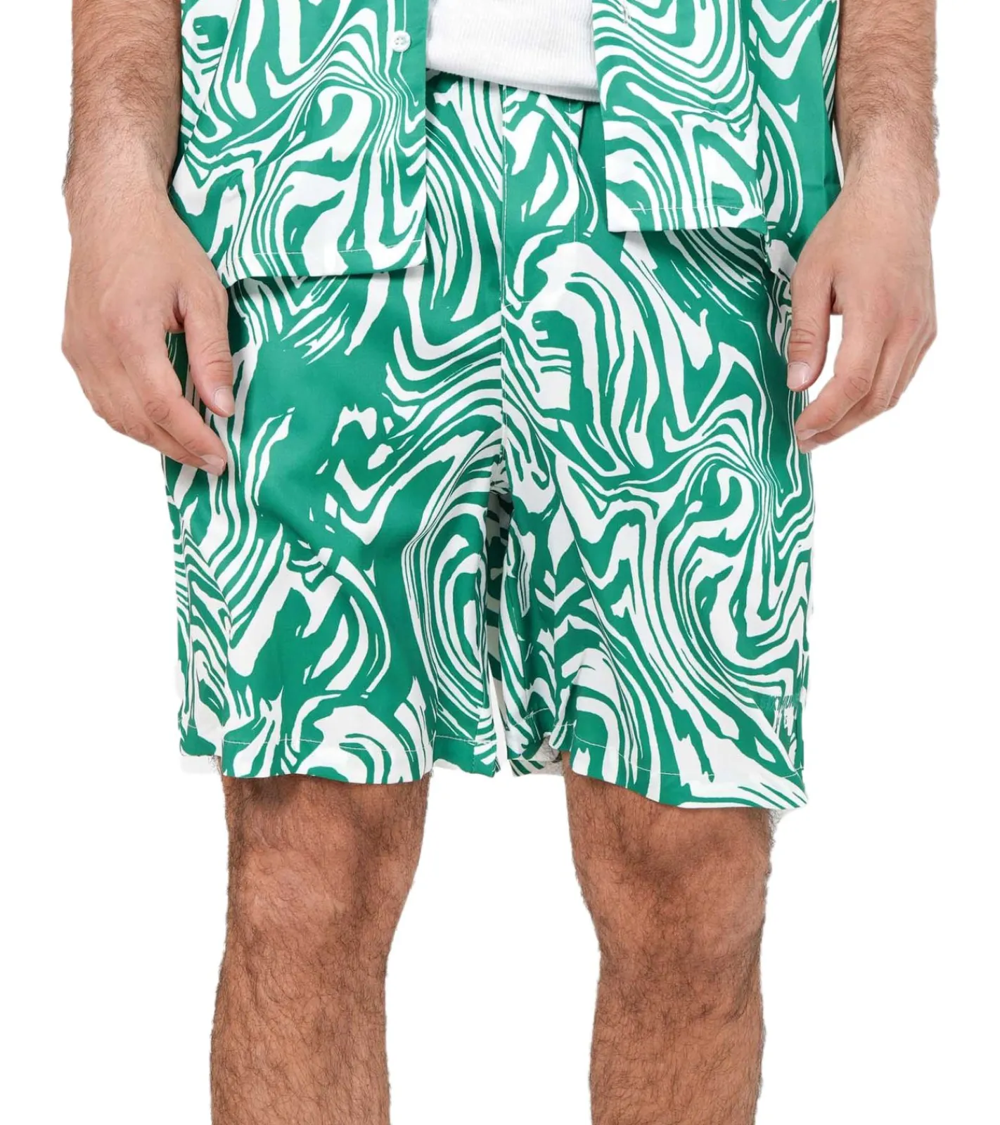 Nachtwäsche & Bademode|Shorts & Bermudas*Sixth June Herren Bade-Shorts Bade-Hose mit psychedelischem Print Bademode Sommer-Shorts M23688PST Grün/Weiß