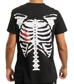 T-Shirts & Tank Tops*Sixth June Herren Baumwoll-Shirt mit Skelett-Print auf der Rückseite Kurzarm-Shirt 22433 Schwarz