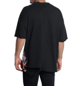 T-Shirts & Tank Tops*Sixth June Herren Baumwoll-Shirt Rundhals-Shirt mit Feuer und Rosen-Print T-Shirt M2530VTS Schwarz