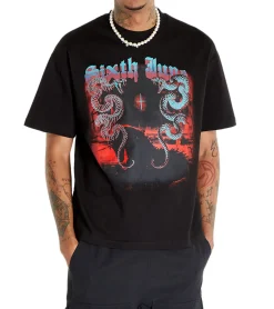 T-Shirts & Tank Tops*Sixth June Herren Baumwoll-Shirt Rundhals-Shirt mit farbigen Schlangen-Print T-Shirt 23971 Schwarz