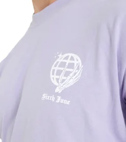 T-Shirts & Tank Tops*Sixth June Herren Baumwoll-Shirt großer "CREW" Rücken-Schriftzug T-Shirt Rundhals-Shirt M23633ETS Lila