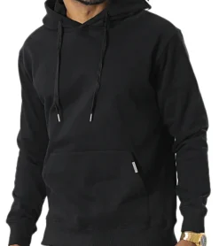 Pullover & Sweater*Sixth June Herren Kapuzen-Pullover mit Schriftzug auf der Kapuze Hoodie mit Baumwollanteil Langarm-Shirt M23479PSW Schwarz