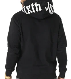 Pullover & Sweater*Sixth June Herren Kapuzen-Pullover mit Schriftzug auf der Kapuze Hoodie mit Baumwollanteil Langarm-Shirt M23479PSW Schwarz