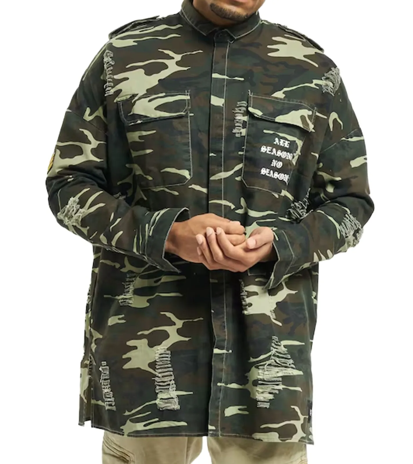 Hemden & Poloshirts*Sixth June Herren Langarm-Hemd im Camouflage-Look Baumwoll-Hemd mit Knöpfen M2344VJA Grün/schwarz/Braun