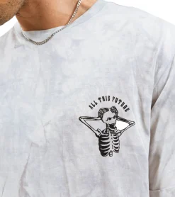 T-Shirts & Tank Tops*Sixth June Herren Rundhals-Shirt in Batik-Optik Sommer-Shirt mit großem Skelett-Print Kurzarm-Shirt 22204 Grau