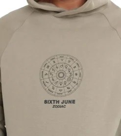Pullover & Sweater*Sixth June Oversized Zodiac Signs Herren Kapuzen-Pullover Sweat-Hoodie mit Sternzeichen Print 22629 Khaki