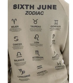 Pullover & Sweater*Sixth June Oversized Zodiac Signs Herren Kapuzen-Pullover Sweat-Hoodie mit Sternzeichen Print 22629 Khaki