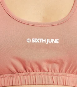 Socken & Unterwäsche|Tops & T-Shirts*Sixth June Printed Logo Bra Damen BH mit elastischem Bund sportliches Top 32950 Lachs-Rosa