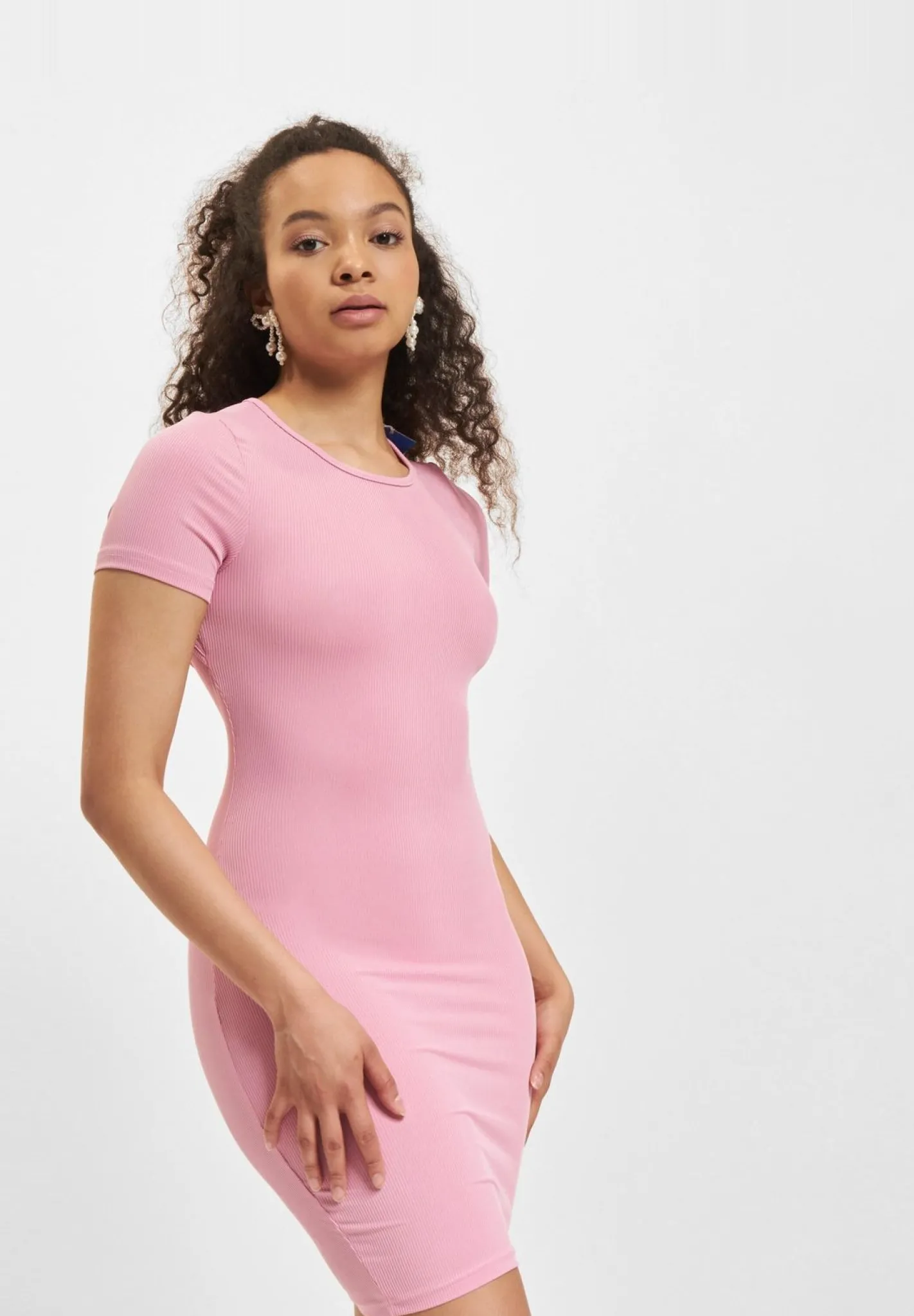 Kleider*Sixth June Rib Mini Kleider rosa