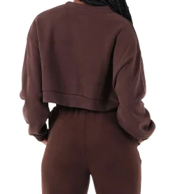 Sweater & Pullover*Sixth June Signature Damen Cropped-Pullover mit großer Signatur-Stickerei Rundhals-Sweater 32557 Braun