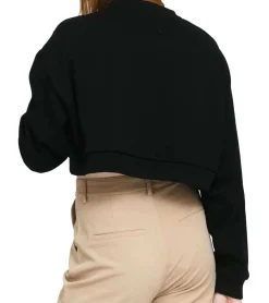 Sweater & Pullover*Sixth June Signature Damen Cropped-Pullover mit großer Signatur-Stickerei Rundhals-Sweater 32557 Schwarz