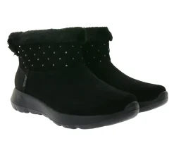 Ballerinas & Slipper|Boots & Stiefel*Skechers Hands Free Slip-ins On-The-Go Joy-Cozy Shimmer Damen Schlupf-Stiefelette mit Air-Cooled Memory-Foam Slip-On Winter-Schuhe mit Scotchgard 144816 Schwarz