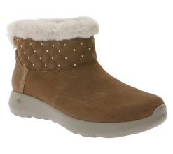 Ballerinas & Slipper|Boots & Stiefel*Skechers Hands Free Slip-ins On-The-Go Joy-Cozy Shimmer Damen Schlupf-Stiefelette mit Air-Cooled Memory-Foam Slip-On Winter-Schuhe mit Scotchgard 144816 Braun