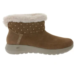 Ballerinas & Slipper|Boots & Stiefel*Skechers Hands Free Slip-ins On-The-Go Joy-Cozy Shimmer Damen Schlupf-Stiefelette mit Air-Cooled Memory-Foam Slip-On Winter-Schuhe mit Scotchgard 144816 Braun