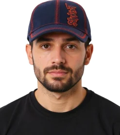 Caps & Mützen*BioworldMerch Slipknot Unisex Base Cap mit Bandschriftzug und Ziernähten Freizeit-Cap 3218SLP Blau/Rot