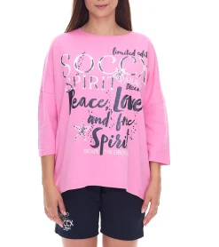 Sweater & Pullover*SOCCX Damen Oversized Sweatshirt mit Rundhals-Ausschnitt Alltags-Pulli SCU2100-3772 Rosa