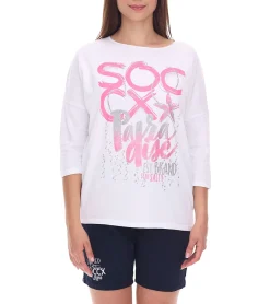 Sweater & Pullover*SOCCX Damen Oversized Sweatshirt mit Rundhals-Ausschnitt Alltags-Pulli 364387_2007 Weiß