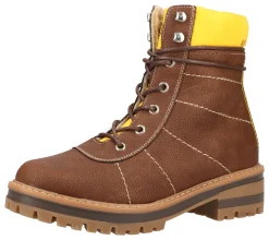 Boots & Stiefel*s.Oliver Damen Schnür-Stiefel mit farblichen Akzenten und Soft FOAM Sohle gefütterte Freizeit-Schuhe 01-1037130 Braun/Gelb