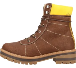 Boots & Stiefel*s.Oliver Damen Schnür-Stiefel mit farblichen Akzenten und Soft FOAM Sohle gefütterte Freizeit-Schuhe 01-1037130 Braun/Gelb