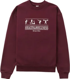 Sweater & Pullover*Sporty & Rich Damen Rundhals-Sweatshirt mit Health Wellness-Print Baumwoll-Pullover Merlot/Weiß