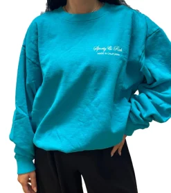 Sweater & Pullover|Pullover & Sweater*Sporty & Rich Unisex Sweatshirt mit Rundhalsausschnitt Logo-Schriftzug und Back Print Türkis