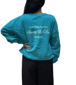 Sweater & Pullover|Pullover & Sweater*Sporty & Rich Unisex Sweatshirt mit Rundhalsausschnitt Logo-Schriftzug und Back Print Türkis