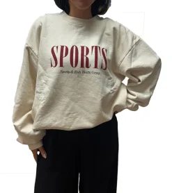 Sweater & Pullover|Pullover & Sweater*Sporty & Rich Unisex Sweatshirt mit Rundhalsausschnitt Logo-Schriftzug und Front Print Creme/Kastanienbraun