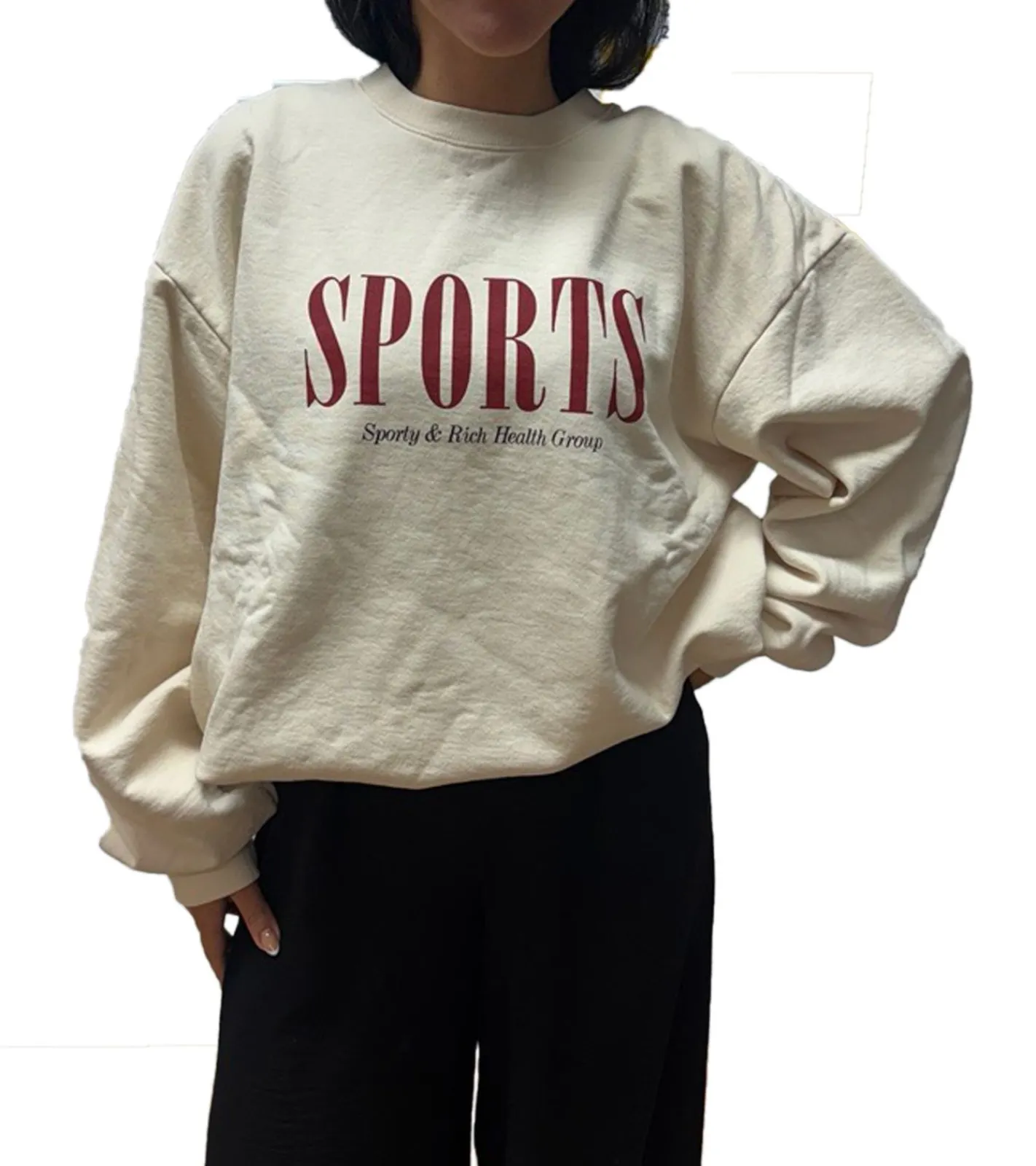 Sweater & Pullover|Pullover & Sweater*Sporty & Rich Unisex Sweatshirt mit Rundhalsausschnitt Logo-Schriftzug und Front Print Creme/Kastanienbraun