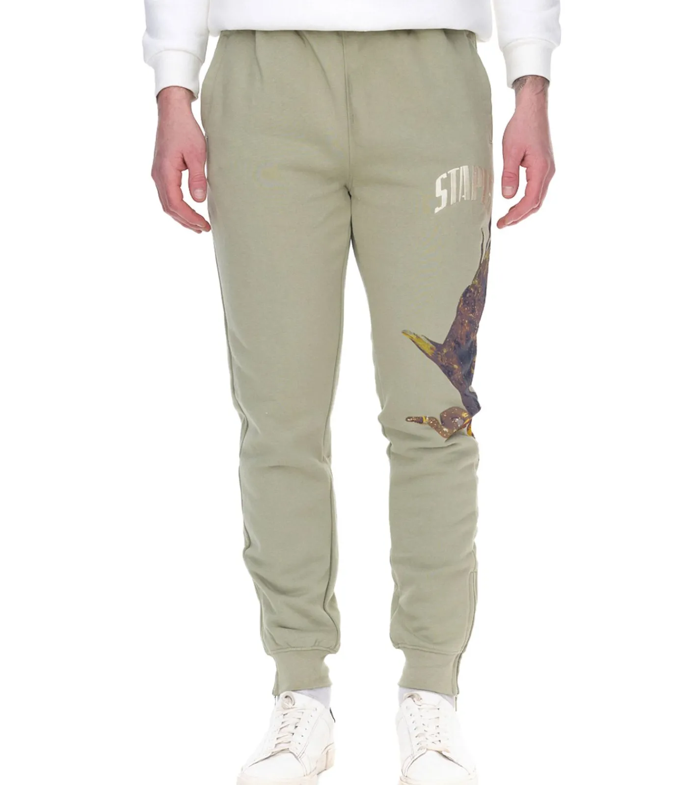 Jogginghosen & Fitnessmode*STAPLE Sage Herren lockere Jogger Jogging-Hose mit Schlangen und Adler Print 2209B6997 Olivgrün