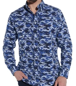 Hemden & Poloshirts*steffen klein Herren Langarm-Hemd Business-Shirt im Camouflage-Look Baumwoll-Hemd 900270 Blau