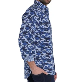 Hemden & Poloshirts*steffen klein Herren Langarm-Hemd Business-Shirt im Camouflage-Look Baumwoll-Hemd 900270 Blau