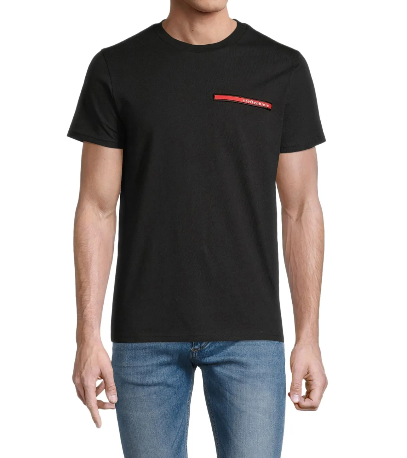 T-Shirts & Tank Tops*steffen klein Herren T-Shirt Baumwoll-Shirt mit Silikon-Badge Rundhals-Shirt 906251 Schwarz