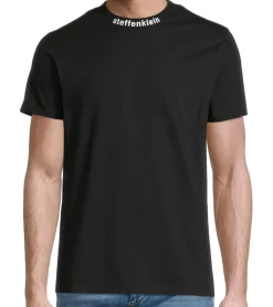 T-Shirts & Tank Tops*steffen klein Herren T-Shirt Baumwoll-Shirt mit Logo-Schriftzug am Hals Rundhals-Shirt 906271 Schwarz