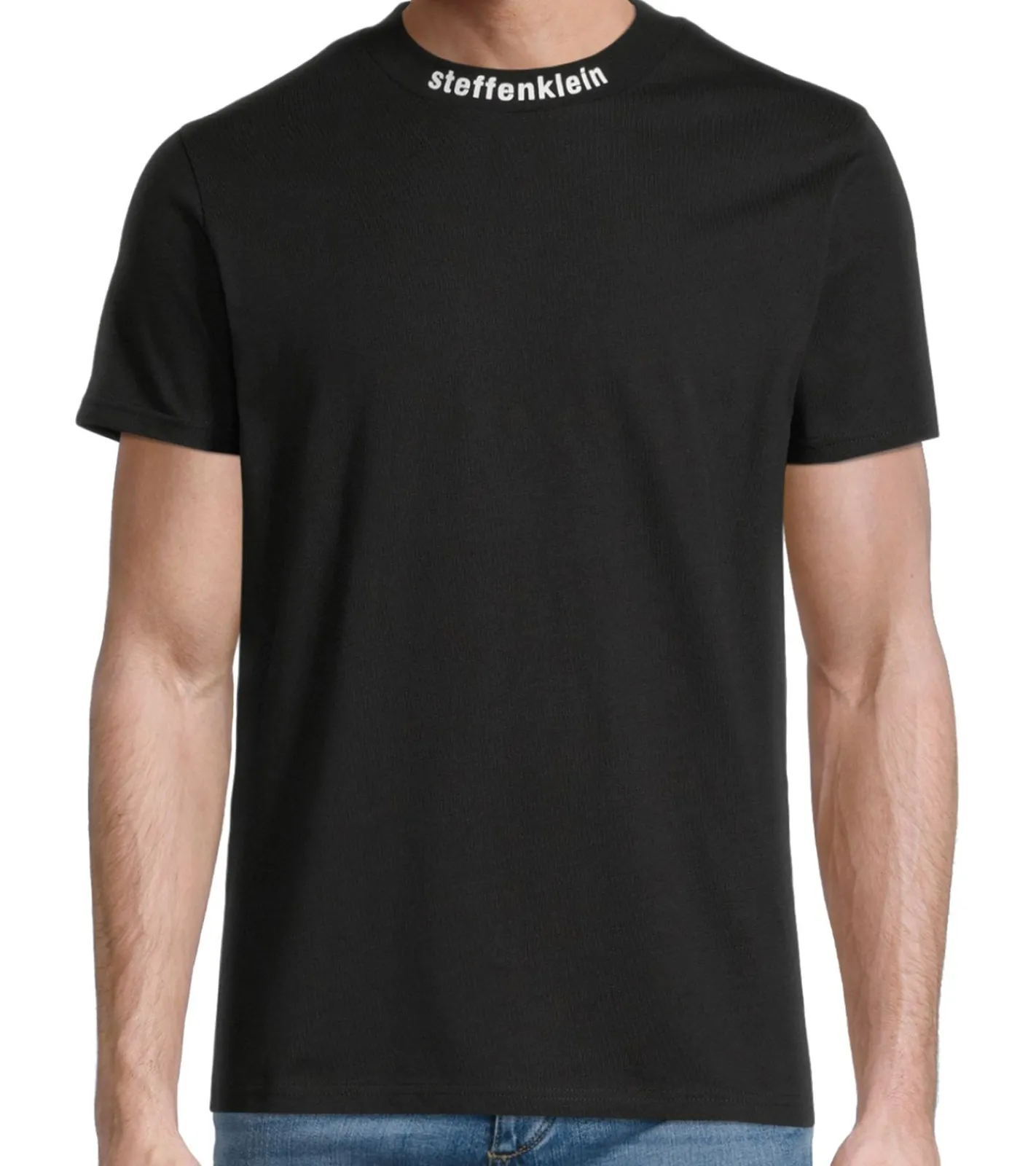 T-Shirts & Tank Tops*steffen klein Herren T-Shirt Baumwoll-Shirt mit Logo-Schriftzug am Hals Rundhals-Shirt 906271 Schwarz