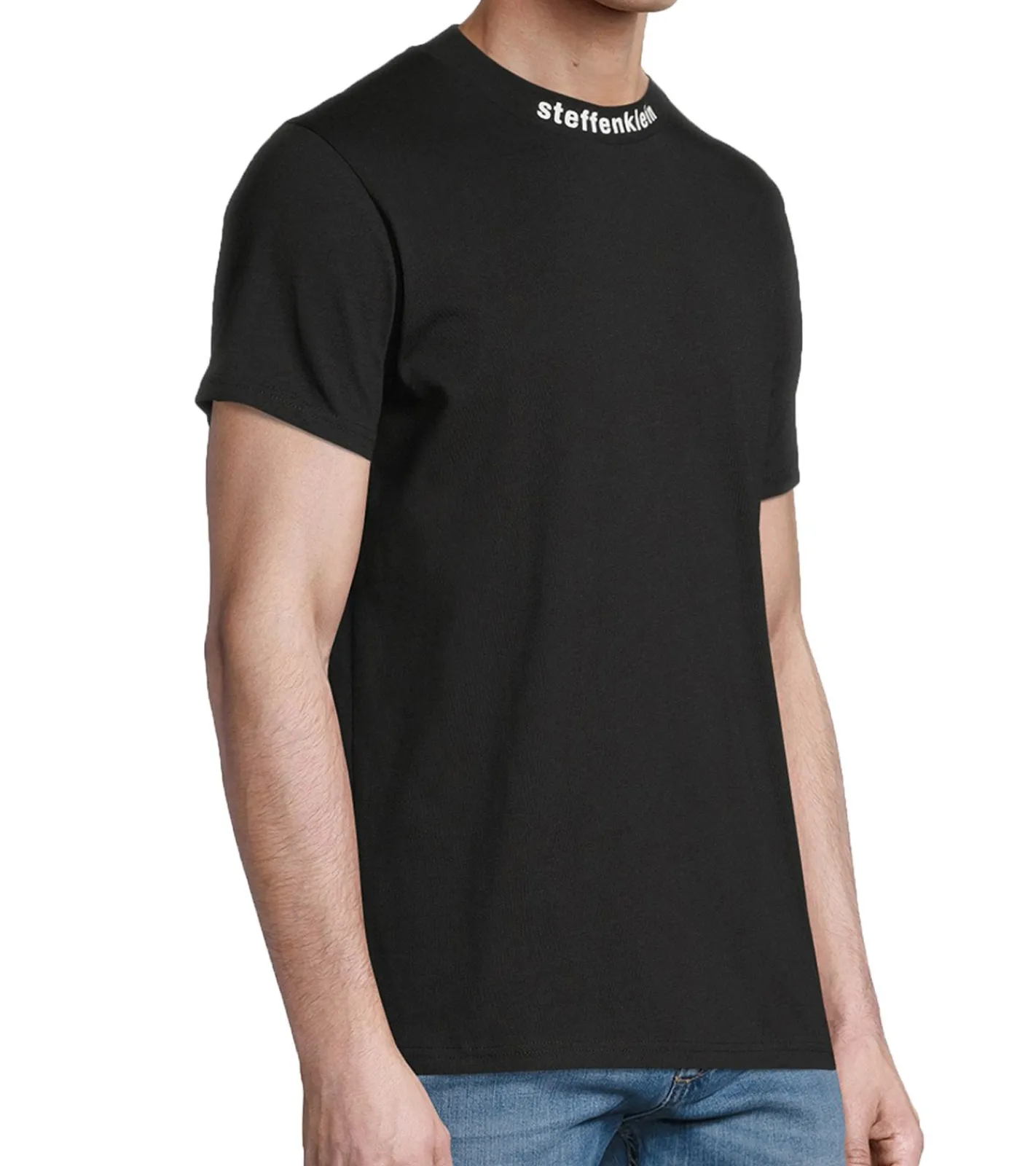 T-Shirts & Tank Tops*steffen klein Herren T-Shirt Baumwoll-Shirt mit Logo-Schriftzug am Hals Rundhals-Shirt 906271 Schwarz