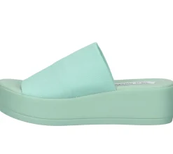 Zehentrenner & Sandalen|Pantoffeln & Hausschuhe*Steve Madden Slinky Sandal Damen Pantolette Plateau-Sandale mit breitem Riemen SM11000289-04004-SAGE Grün